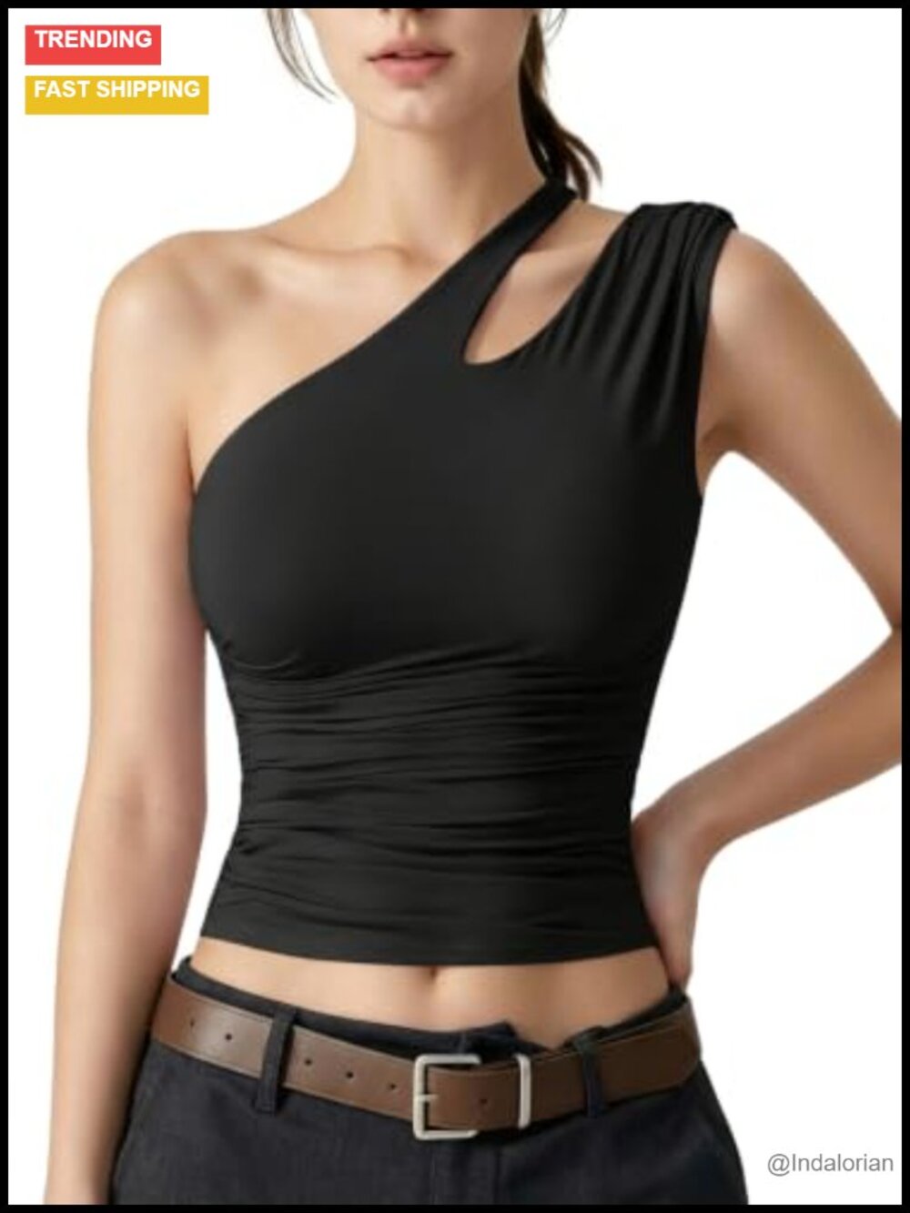 Women's One Shoulder Cut Out Tank Top Fitted Ruched Y2K Going Out Shirt